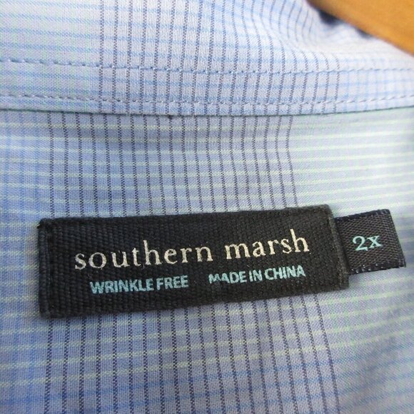 Southern Marsh Men's Check Dress Shirt 2X Blue Wrinkle Free Casual 324 - Picture 3 of 11